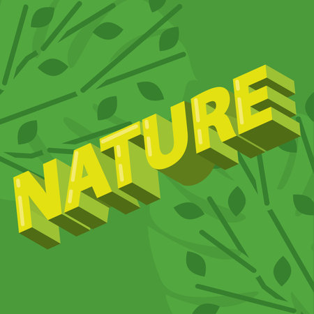 Nature text with green leaves. Vector illustrationのイラスト素材