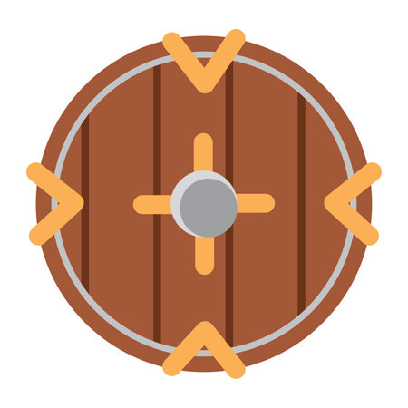 Ancient wooden shield symbol. Vector illustrationのイラスト素材