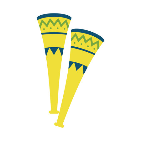 Yellow carnival vuvuzelas pair. Vector illustrationのイラスト素材