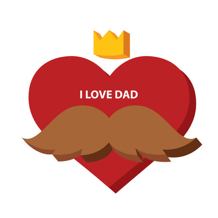 Heart with mustache and crown. Vector illustrationのイラスト素材