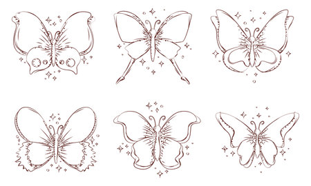 Set of Butterfly line art style. Vector illustrationのイラスト素材