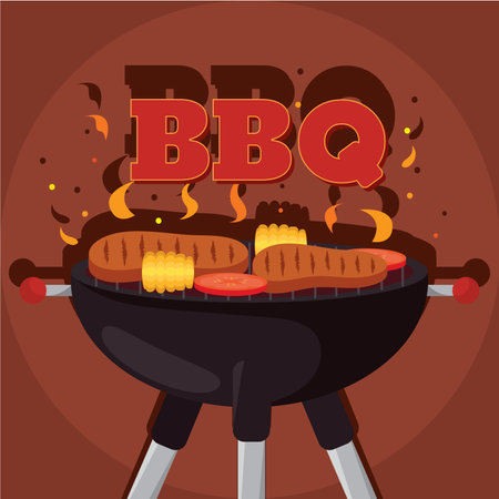 BBQ grill cooking food. Vector illustrationのイラスト素材