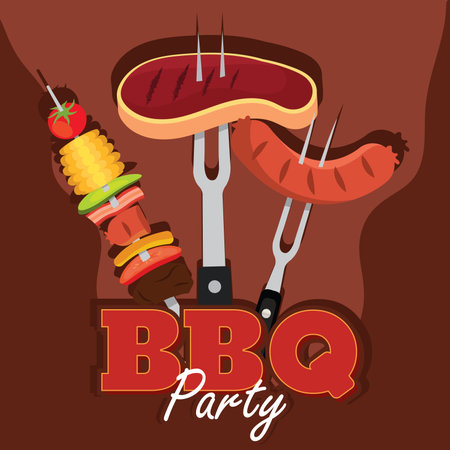 BBQ food on forks. Vector illustrationのイラスト素材