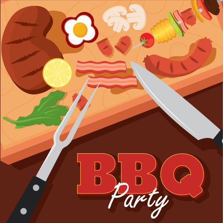 BBQ cut board scene. Vector illustrationのイラスト素材