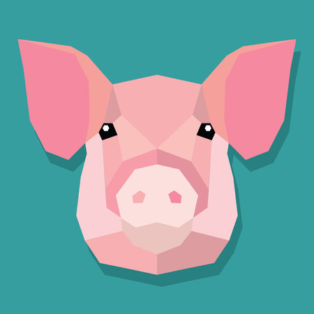 Low poly pig head front. Vector illustrationのイラスト素材