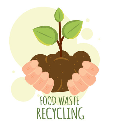 Hands holding compost plant. Vector illustrationのイラスト素材
