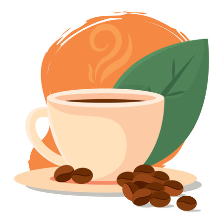 Cup and beans with leaf. Vector illustrationのイラスト素材