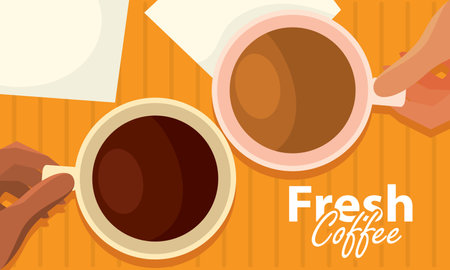 Two hands enjoying coffee. Vector illustrationのイラスト素材