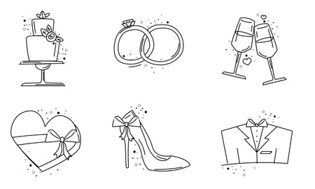 Wedding icons outline set. Vector illustrationのイラスト素材
