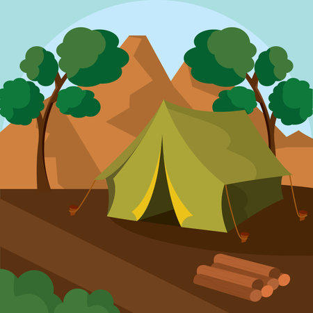Camp in desert valley. Vector illustrationのイラスト素材