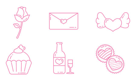 Outlined love celebration set. Vector illustrationのイラスト素材