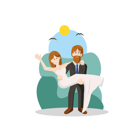 Bride and groom together. Vector illustrationのイラスト素材