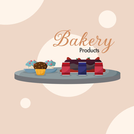 Pastries and cupcakes tray. Vector illustrationのイラスト素材