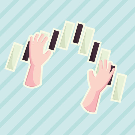 Hands Playing Piano. Vector illustrationのイラスト素材