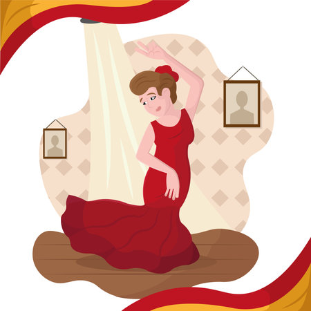 Flamenco dancer with red dress. Vector illustrationのイラスト素材