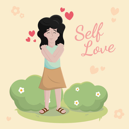 Woman hugging herself. Vector illustrationのイラスト素材