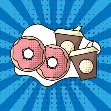 Donuts and coffee pop style. Vector illustrationのイラスト素材
