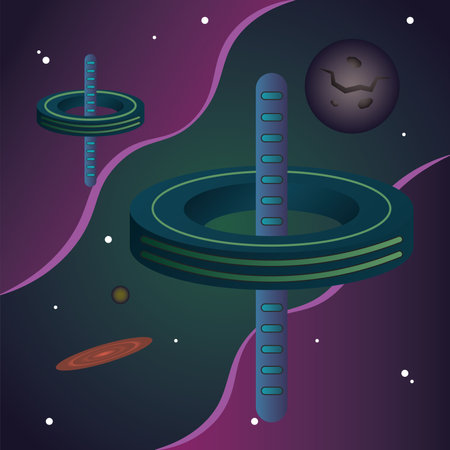 Orbiting space towers. Vector illustrationのイラスト素材