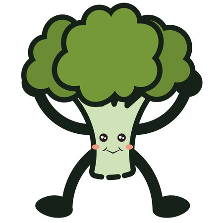 Broccoli with cartoon face. Vector illustrationのイラスト素材