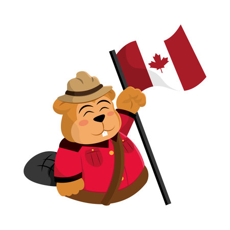 Beaver waving Canada flag Vector illustrationのイラスト素材