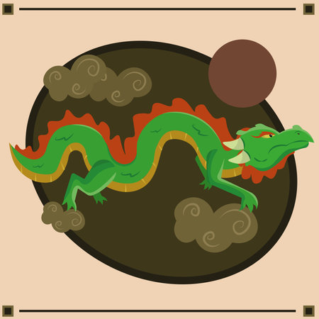 Colored chinese dragon on chinese background. Vector illustrationのイラスト素材