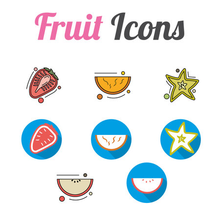 Set of different fruit slices icons Vector illustrationのイラスト素材
