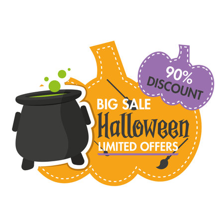 Isolated halloween discount label with a witch cauldron icon Vector illustrationのイラスト素材