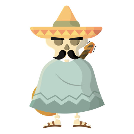 Mexican skeleton with guitar. Vector illustrationのイラスト素材