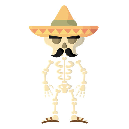 Skeleton with sombrero and mustache. Vector illustrationのイラスト素材