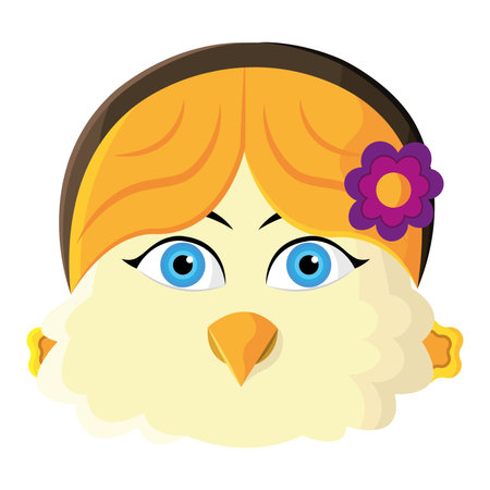 Blonde bird girl with flower. Vector illustrationのイラスト素材
