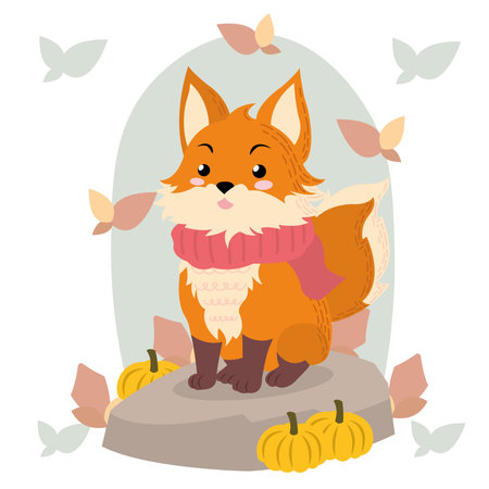 Cartoon fox autumn Animal. Vector illustrationのイラスト素材