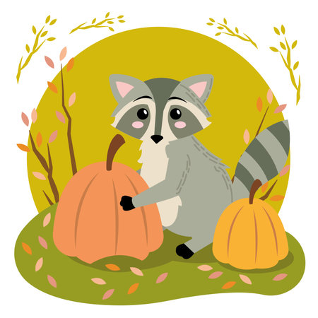 Cartoon raccoon autumn Animal. Vector illustrationのイラスト素材