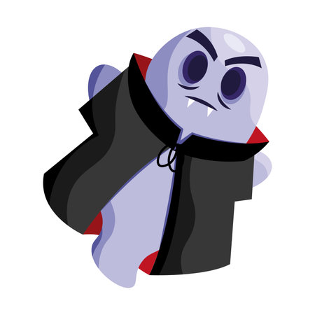 Cute halloween ghost character on vampire costume Vector illustrationのイラスト素材