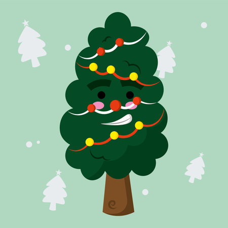 Cute christmas tree character Vector illustrationのイラスト素材
