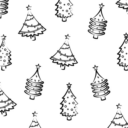 Repeating pattern of decorated Christmas trees, perfect for holiday designs, Vector illustrationのイラスト素材