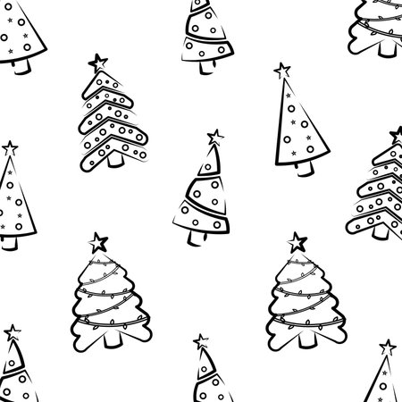 Repeating pattern of decorated Christmas trees, perfect for holiday designs, Vector illustrationのイラスト素材