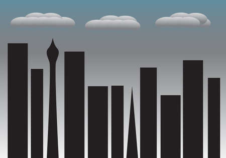 A cityscape on a dull and dreary dayのイラスト素材