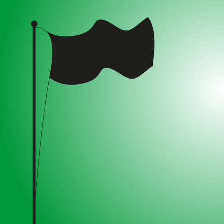 A flag silhouette blowing in the wind on a green backgroundのイラスト素材