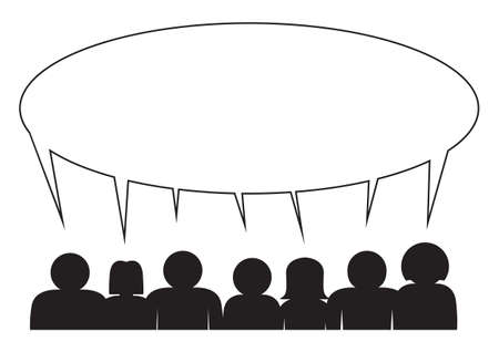 Small group of people sharing a speech bubble on a white backgroundのイラスト素材
