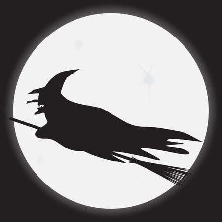 A witch silhouette with a moonlit night backgroundのイラスト素材