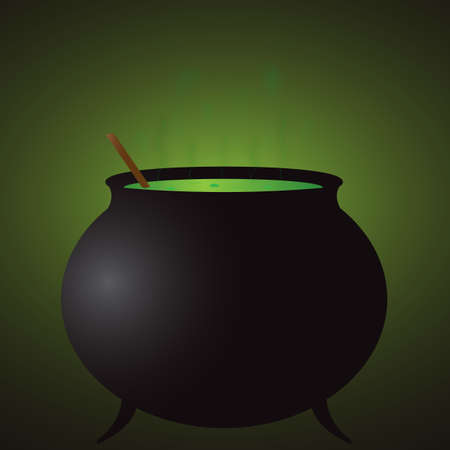 A witch s cauldron in the dark with a green glowのイラスト素材