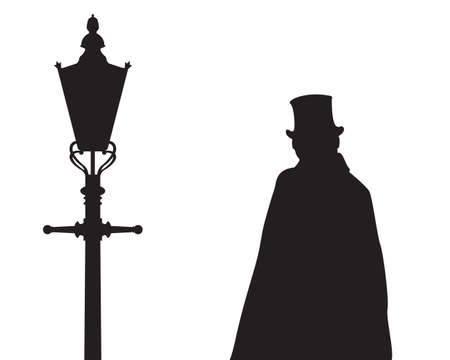 Jack The Ripper With Street Light Silhouetteのイラスト素材