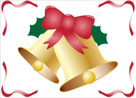 Christmas Bells with Holly and Ribbonのイラスト素材