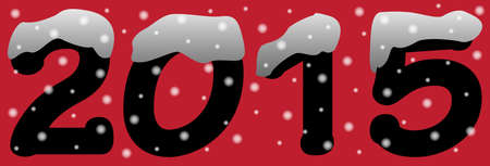 A 2015 logo with snow and snowdrops on a red backgroundのイラスト素材