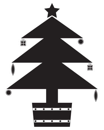 Christmas Tree Silhouette With Decorations isolated on a whiate backgroundのイラスト素材