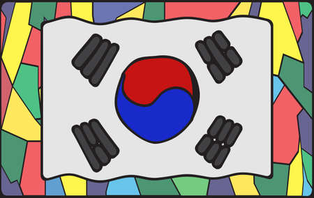 A South Korea flag design on a stained glass windowのイラスト素材