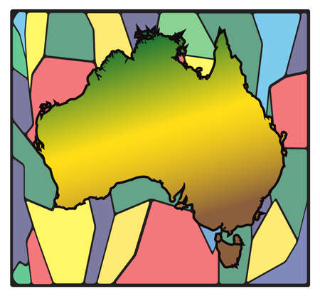 An Australian map on a stained glass window design Isolated on a white backgroundのイラスト素材