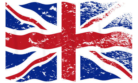 A wavy and grunged UK flag design isolated on a white backgroundのイラスト素材