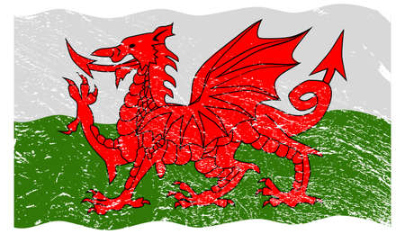 A wavy grunged Welsh flag design isolated on a white backgroundのイラスト素材