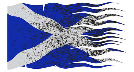 A grunged, torn Scotland flag design on a white backgroundのイラスト素材